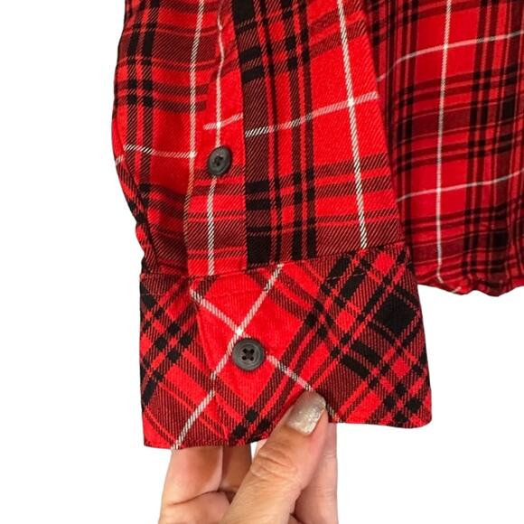 Sanctuary Red Plaid Long Sleeve Collared Button Down Shirt Women Sz S - Picture 3 of 9
